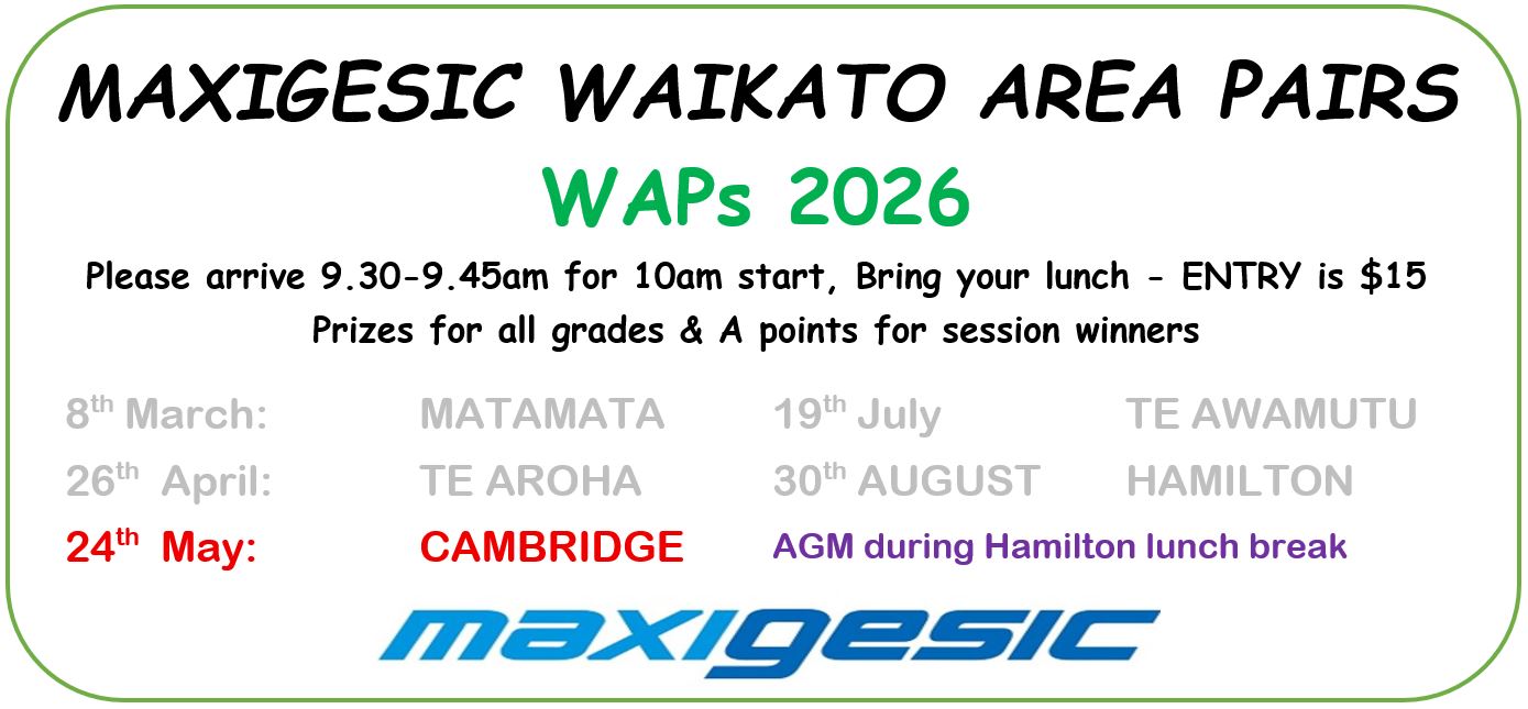 Promo for the 2026 Waikato Area Pairs