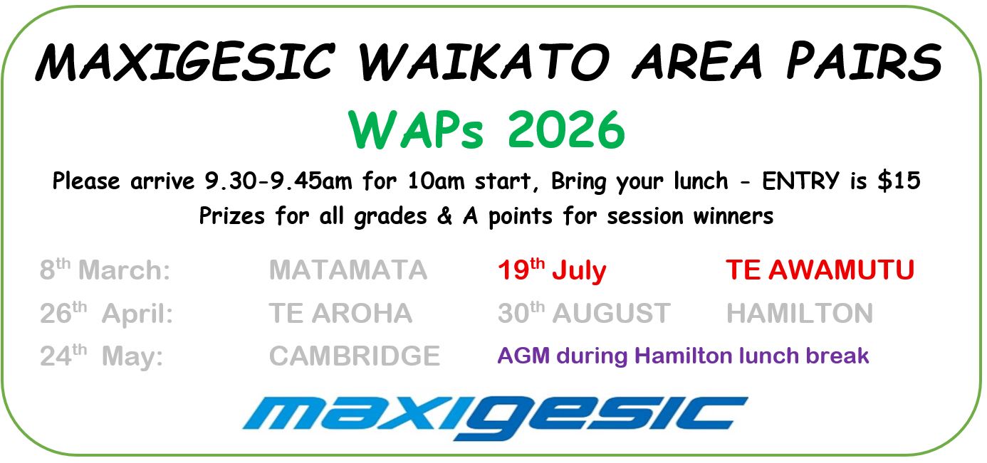 Promo for the 2026 Waikato Area Pairs