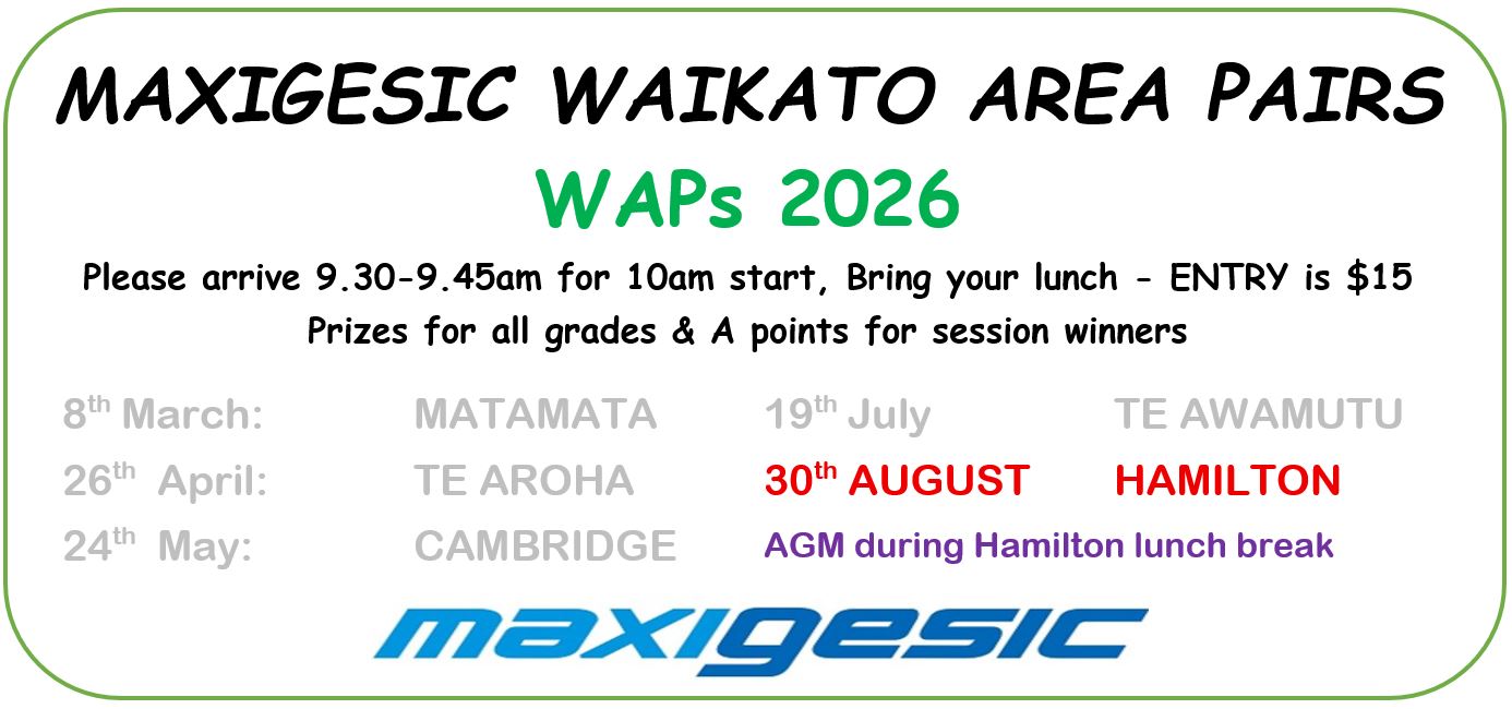 Promo for the 2026 Waikato Area Pairs